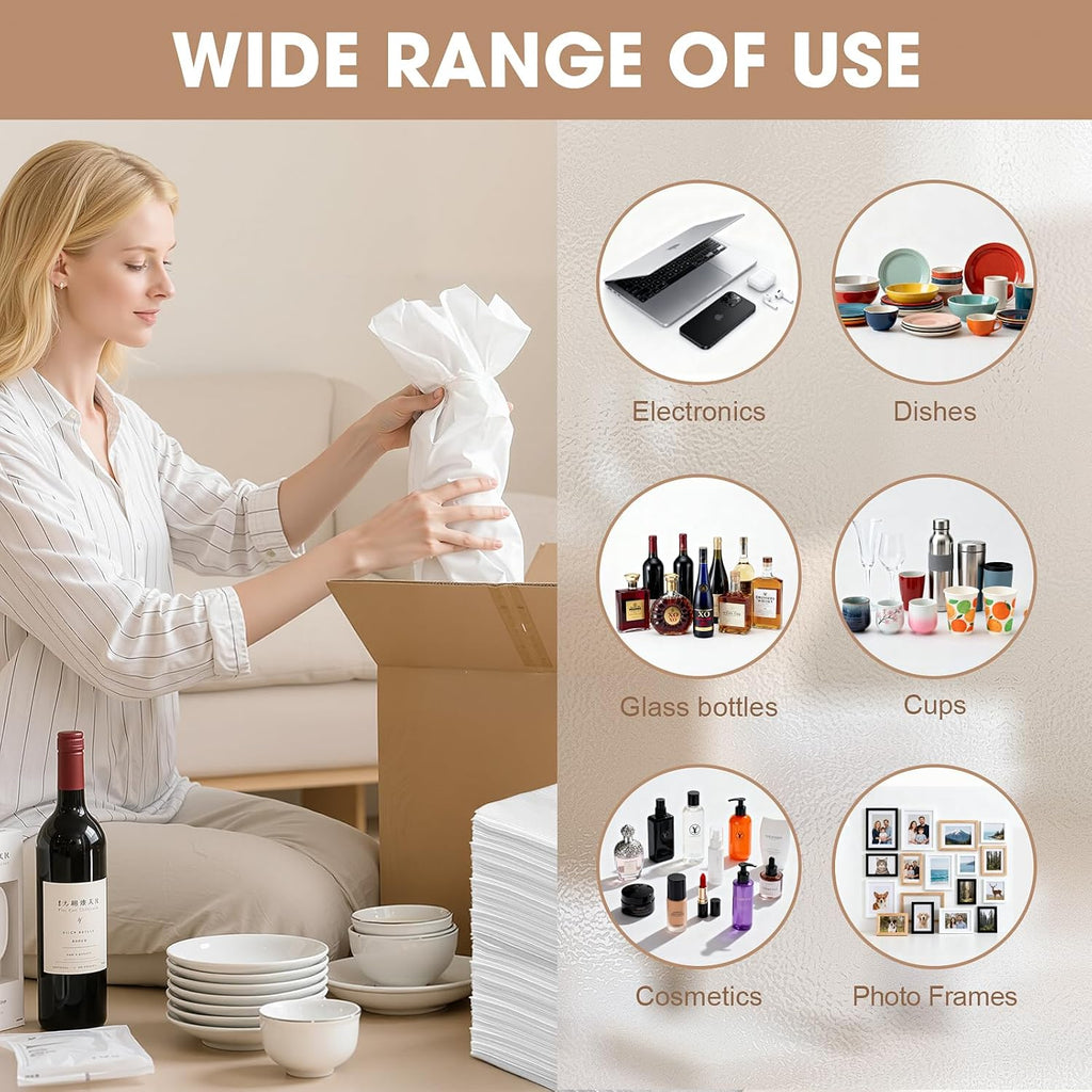 200PCS Dish Packing Supplies for Moving, 4 Sizes (16"x12", 12"x12", 12"x7.8", 7.8"x7.8") Cushion Foam Pouches for Moving, Shipping and Storage, Moving Supplies for Fragile Items, Packing Material Kit