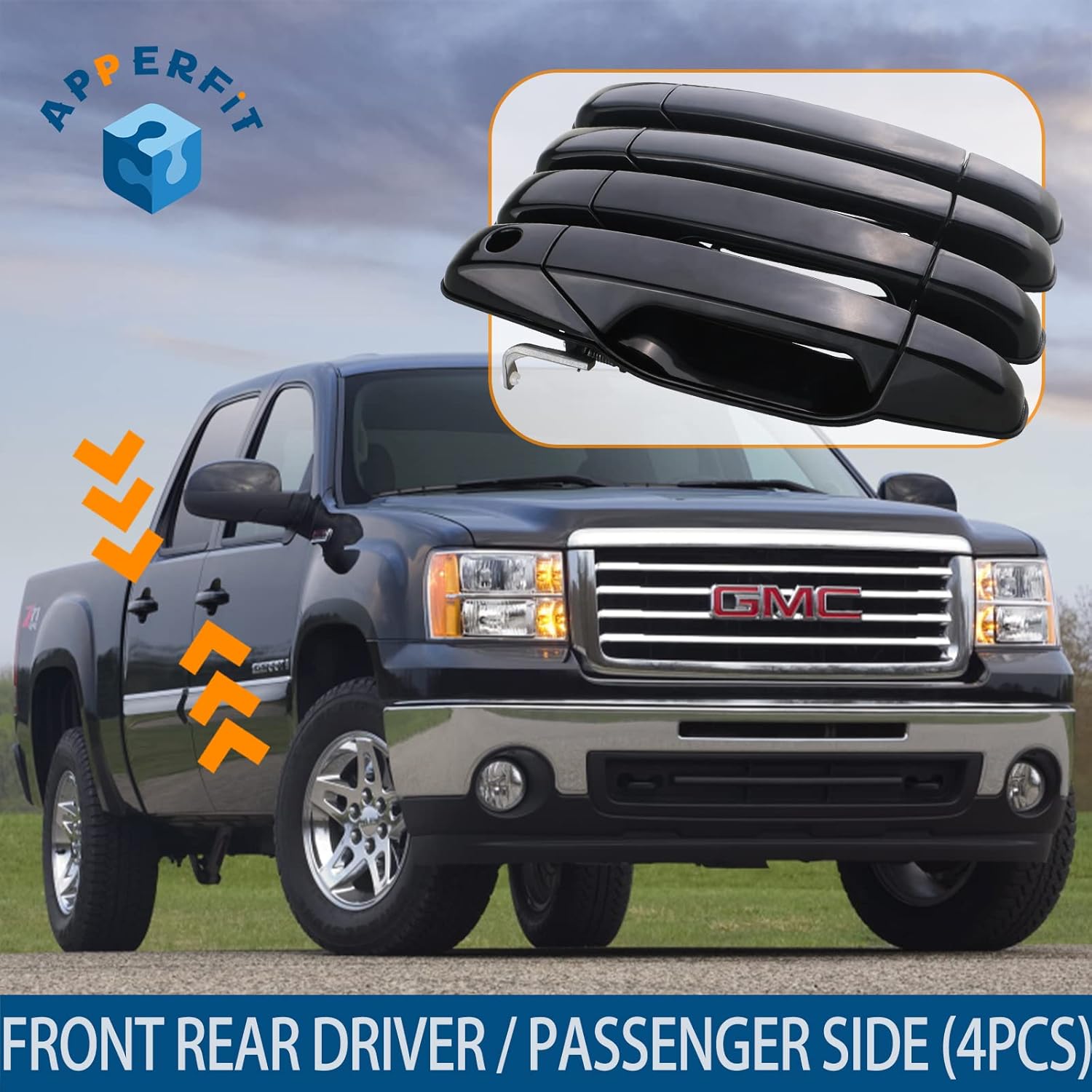 APPERFiT Upgraded Exterior Door Handles Black Compatible with 2007-2013 Chevy Chevrolet Silverado 1500 2500 3500 Suburban Tahoe Avalanche, GMC Sierra Yukon, Cadillac Escalade