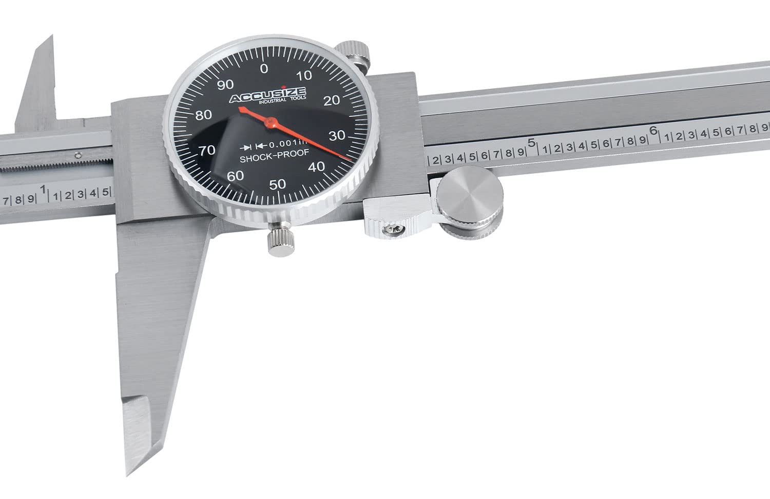 Accusize Industrial Tools 0-12'' by 0.001'' Black Face, Red Needle, Dial Caliper Stainless Steel in Fitted Box, P920-B212