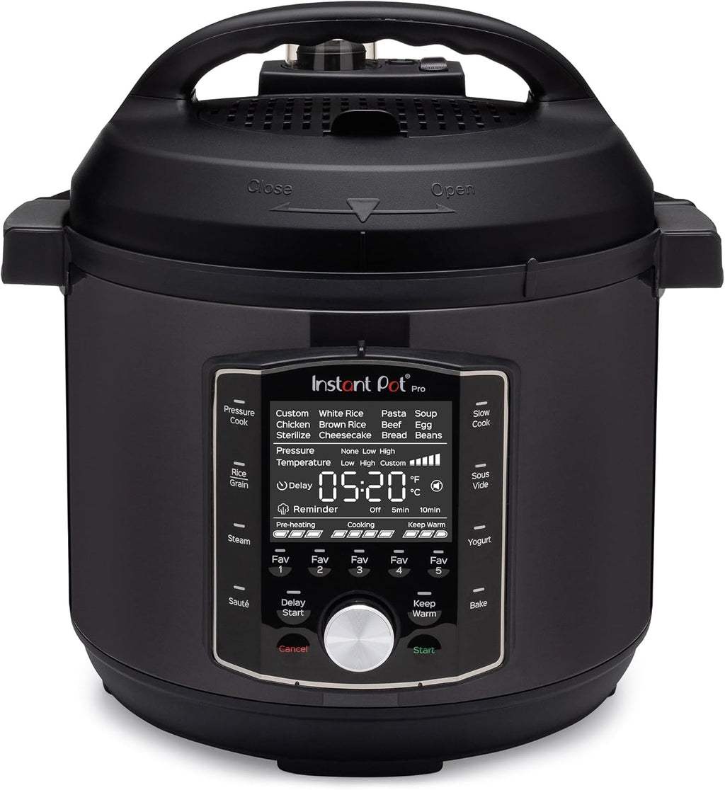 Instant Pot Pro 10-in-1 Pressure Cooker, Slow Cooker, Rice/Grain Cooker, Steamer, Sauté, Sous Vide, Yogurt Maker, Sterilizer, and Warmer, Includes App With Over 800 Recipes, Black, 6 Quart