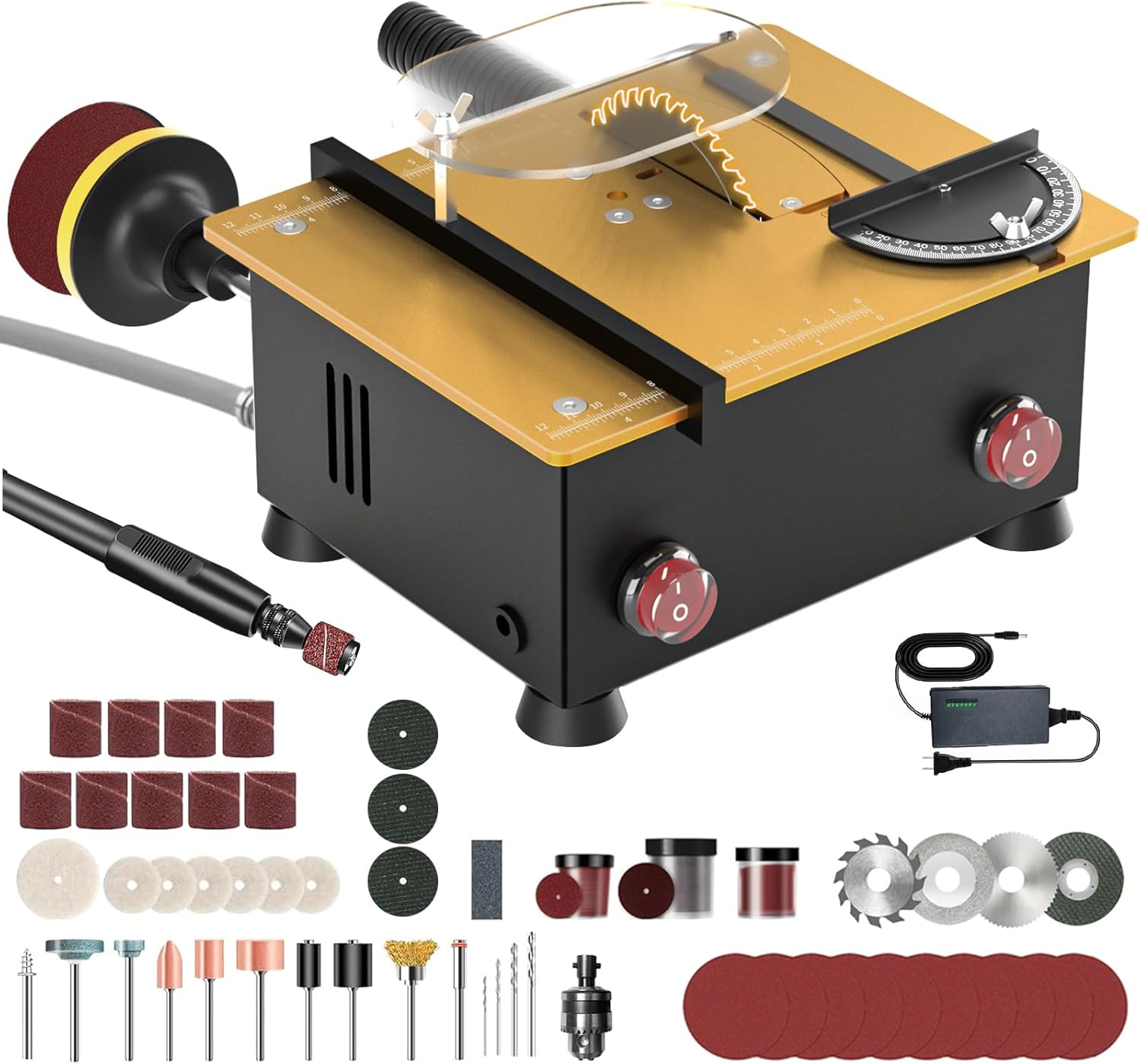 Mini Table Saw for CraftsDual 795 Motors & Switches Max 200W/12,000RPM/26mm Adjustable Height Table Saw with Accessories.Gift for Men and Women's Creating Handmade Gifts,Exploring Hobbies,Models