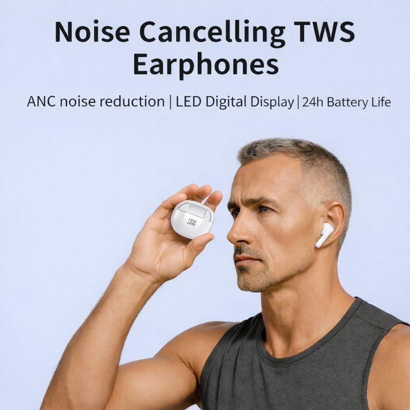 LEVO Wireless Earbuds, Hybrid Active Noise Cancellation, Bluetooth 5.3, Clear Call Microphones, USB-C Charging Case, White – Work from Home