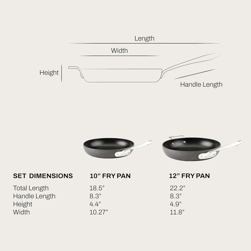 All-Clad E7859064 HA1 Hard Anodized Nonstick Fry Pan Cookware Set, 10 Inch and 12 Inch Fry Pan, 2 Piece, Black