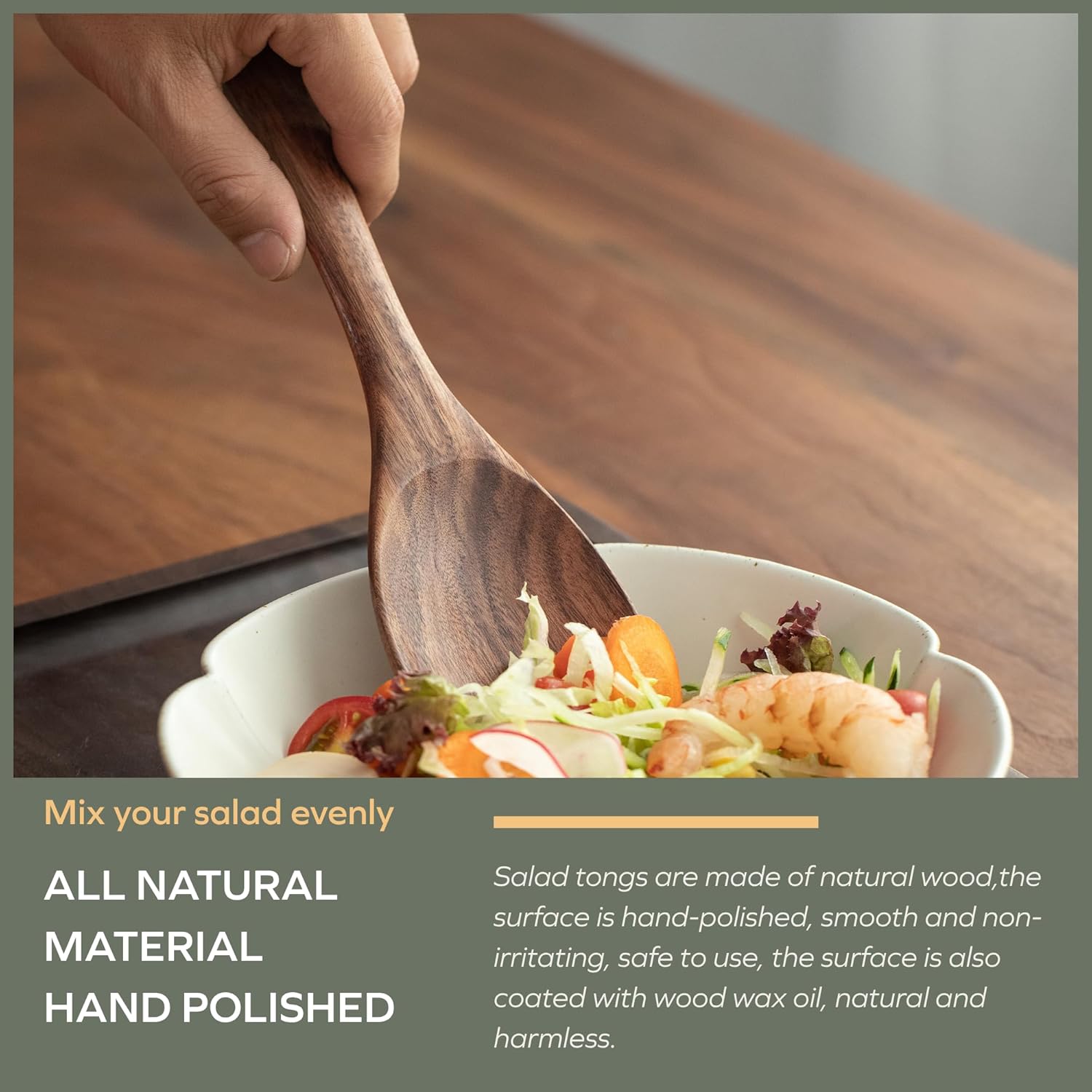 Muso Wood Acacia Salad Servers, 12-inch Wooden Salad Tongs for Serving Salad Mixes, Set of 2 (Acacia salad servers)