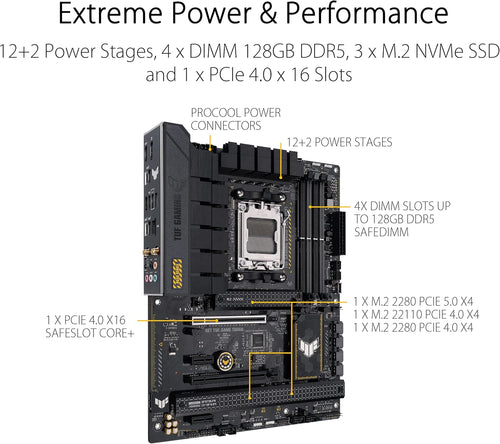 ASUS TUF Gaming B650-PLUS WiFi AMD B650 AM5 Ryzen™ Desktop 9000 8000 and 7000 ATX Motherboard, 14 Power Stages, PCIe® 5.0 M.2, DDR5 Memory, WiFi 6 and 2.5 Gb Ethernet, USB4® Support Aura Sync