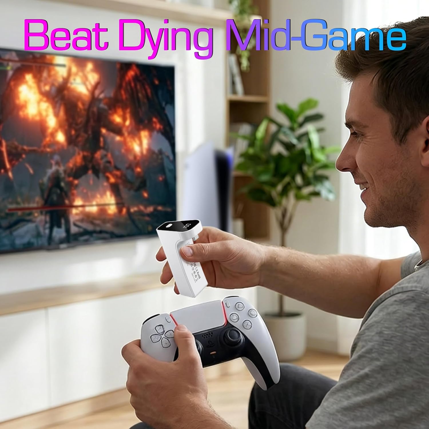 Wireless Charger for PS5 Controller with 2000mAh Battery Pack, Play While Charging for PlayStation 5 Controller Charger LED Display 12H Extended Playtime Ultra-Light Portable Not for Edge