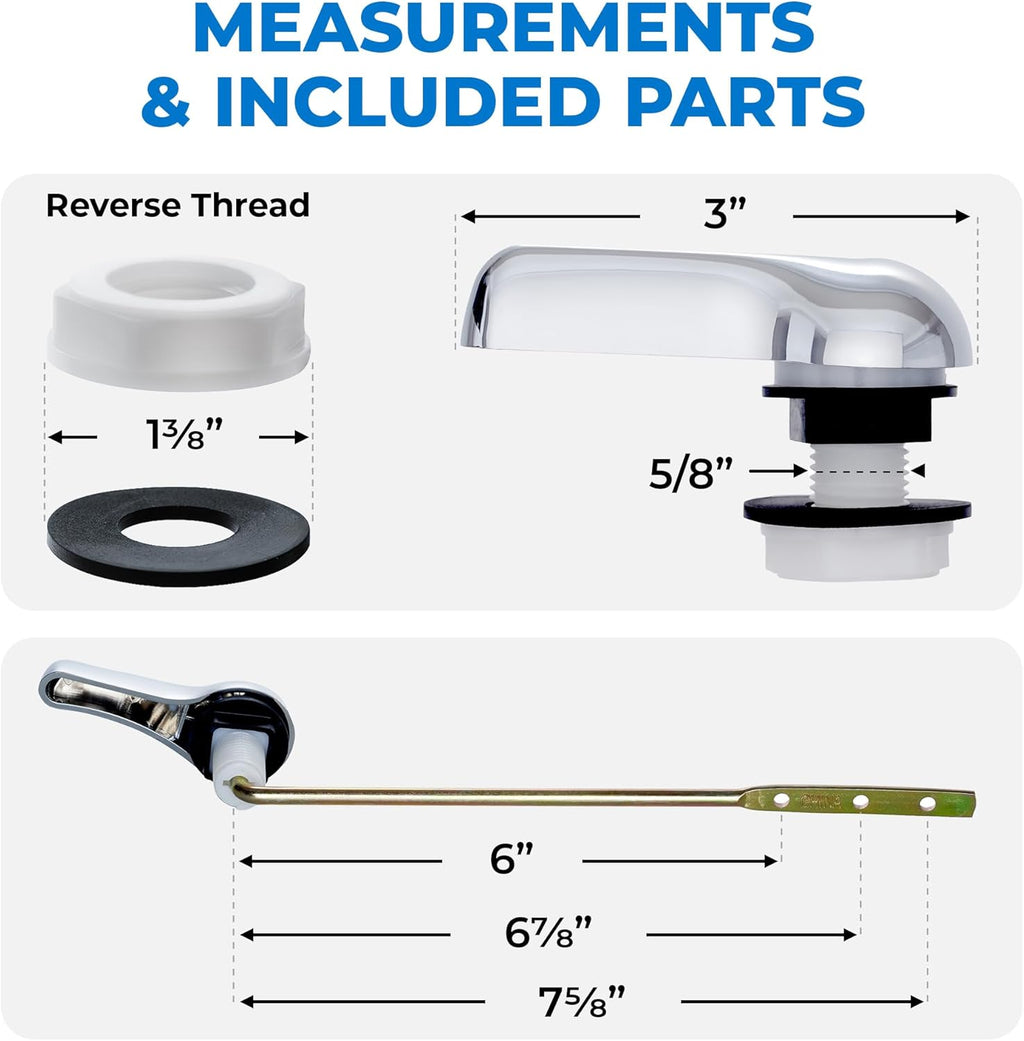 Qualihome Toilet Handle Lever Flush Replacement, Front Mount, Chrome, Universal Fitting