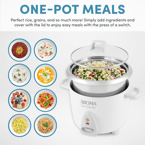 Aroma Housewares Select Stainless Rice Cooker & Warmer with Uncoated Inner Pot, 14-Cup(cooked) / 3Qt, ARC-757SG