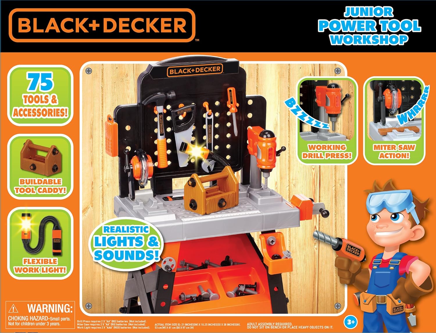 JAKKS Pacific Black+Decker Kids Workbench - Power Tools Workshop - Build Your Own Toy Tool Box – 75 Realistic Toy Tools and Accessories Amazon Exclusive