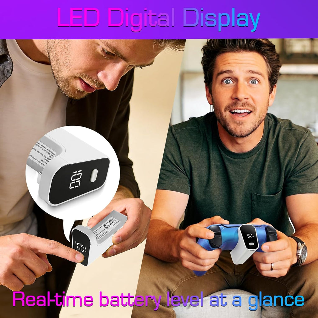Wireless Charger for PS5 Controller with 2000mAh Battery Pack, Play While Charging for PlayStation 5 Controller Charger LED Display 12H Extended Playtime Ultra-Light Portable Not for Edge