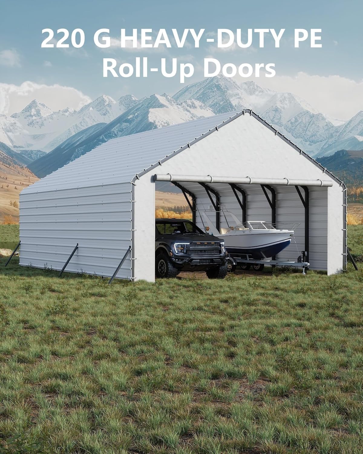 Door Panels with Zippers for Metal Carport,20x25ft & 20x20ft Heavy Duty 200g PE Tarp Enclosure with Zippered Front & Back - Waterproof White Cover for Carport Garage, Equipment Shelter,20FT Width