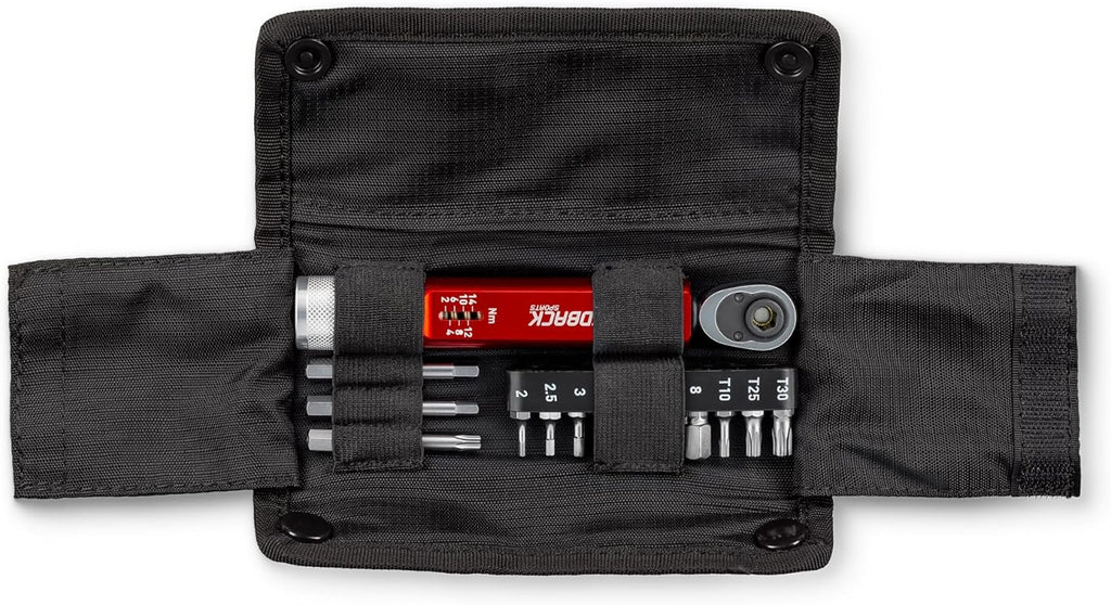Feedback Sports | Range Click Torque Wrench Set | Adjustable Torque Ratchet Bit Driver 2-14Nm | 13 S2 Steel Hex & Torx Bits | TPU Protective Carrying Case | Bicycle Tool Kit | Mini Torque Wrench