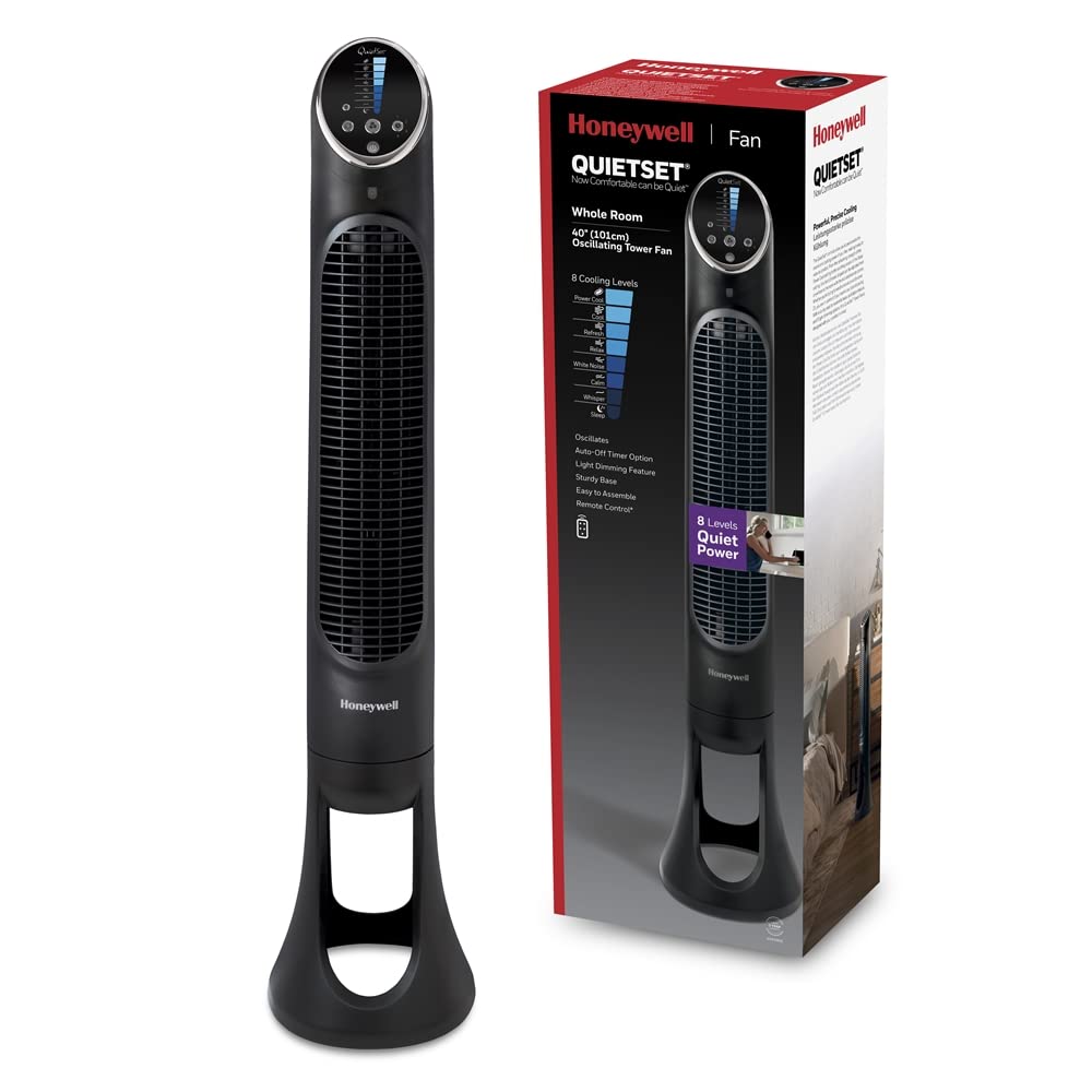 Honeywell HYF260E QuietSet Turmventilator 83cm – 5 Stufen, 80° Oszillation, 30W, Timer, Fernbedienung, Weiß