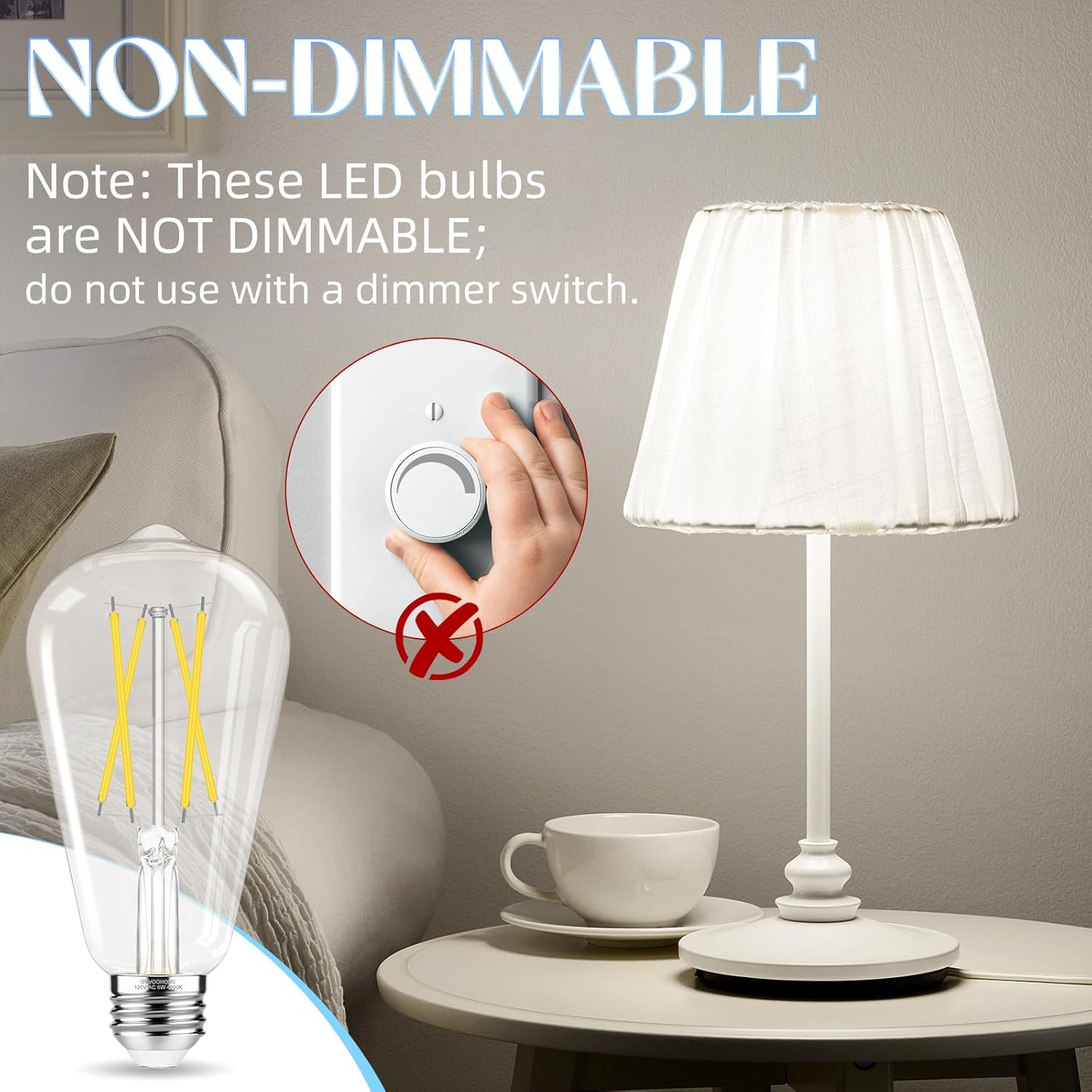 GvvooHome Edison Bulbs 60 watt Equivalent LED, E26 LED Bulb Non-Dimmable, 4000K Daylight White, ST58 Vintage Light Bulbs, 90+ CRI, 6W 600LM, E26 Medium Base, Clear Glass, 12 Pack