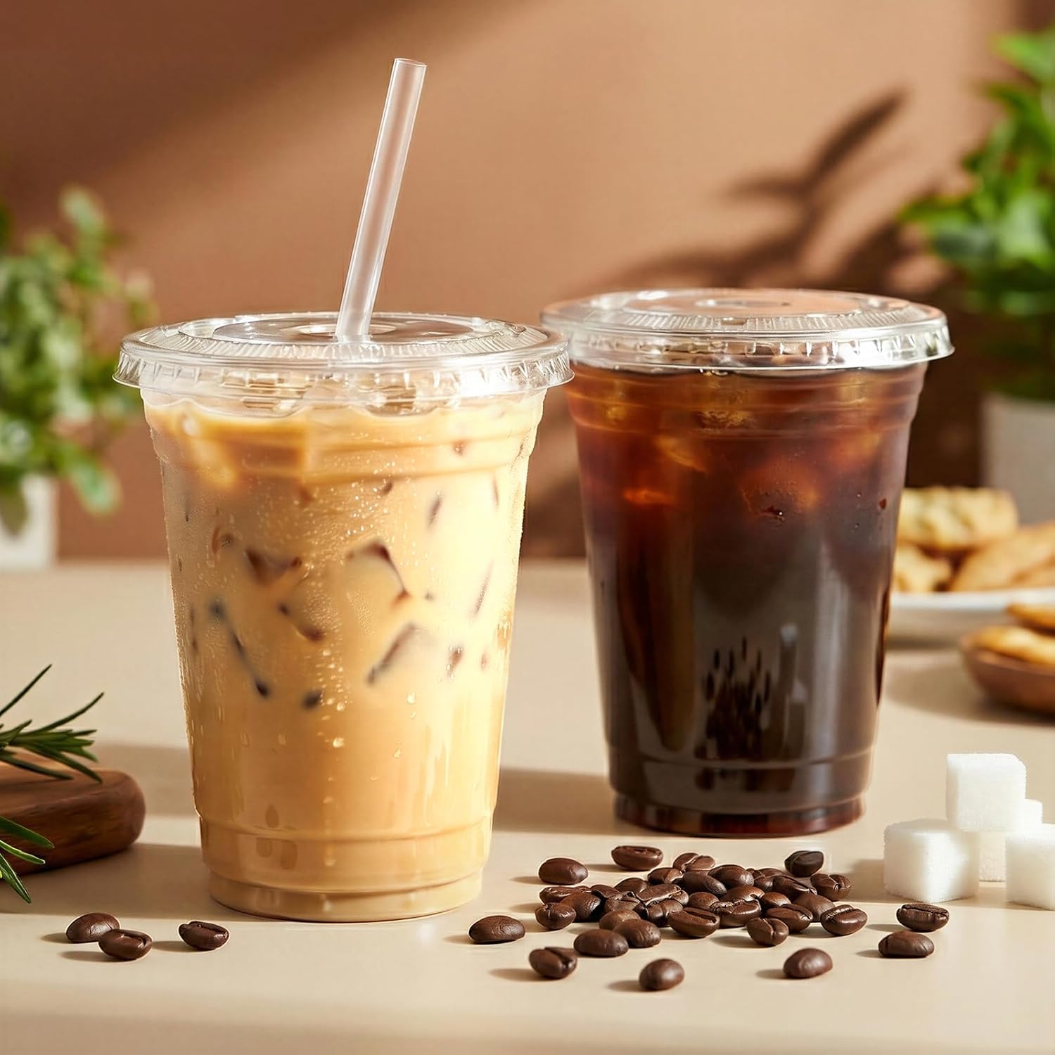 16 oz Clear Plastic Cups with Lids and Straws 100 Pack Iced Coffee Cups with Lids for Smoothie Iced Coffee Disposable Coffee and TO-GO Cups for Cold Drinks, Milkshake, Bubble Tea