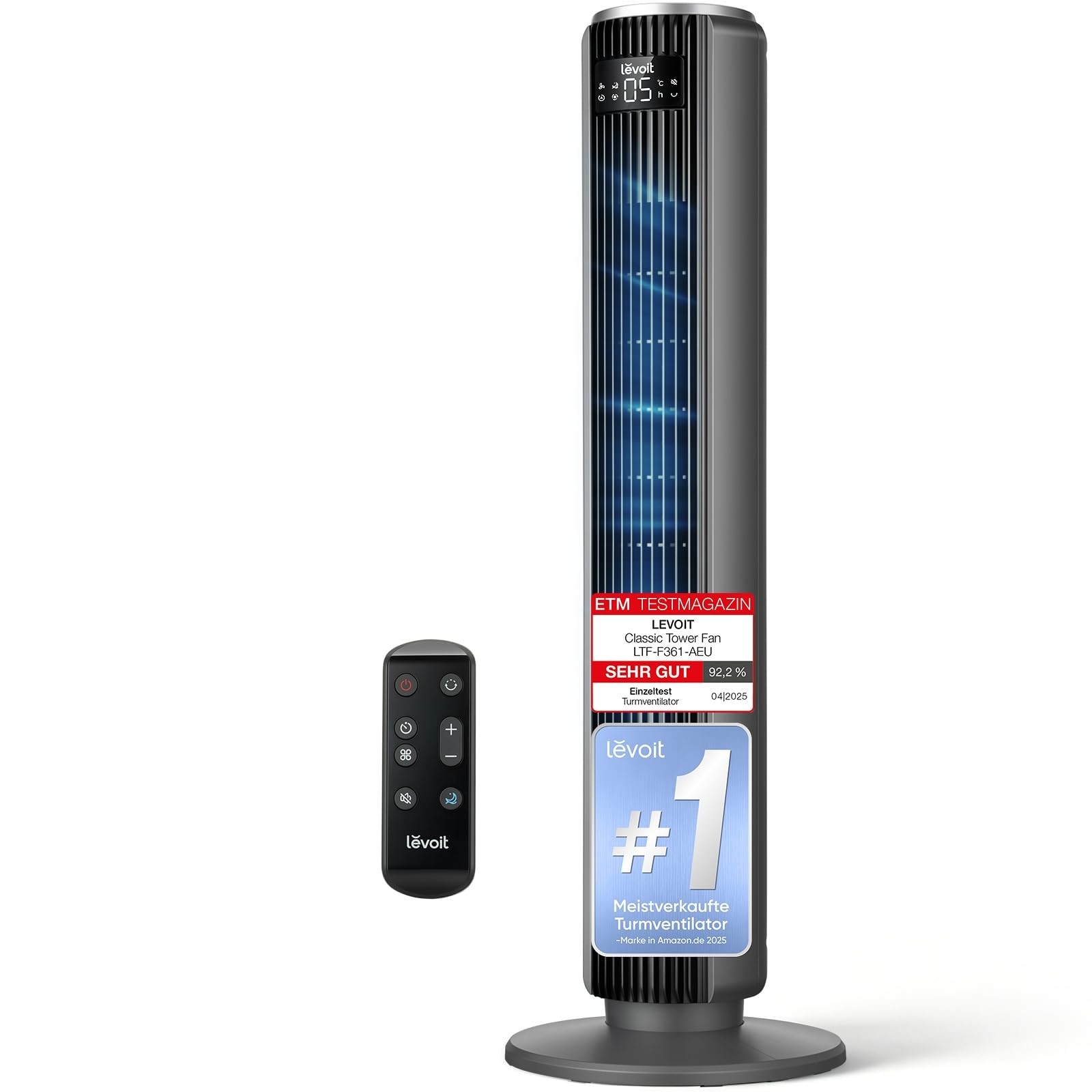 Levoit LTF-F422-WEU Turmventilator 107,6 cm – 12 Stufen, 4 Modi, 25 dB, 90° Oszillation, Perlenweiß