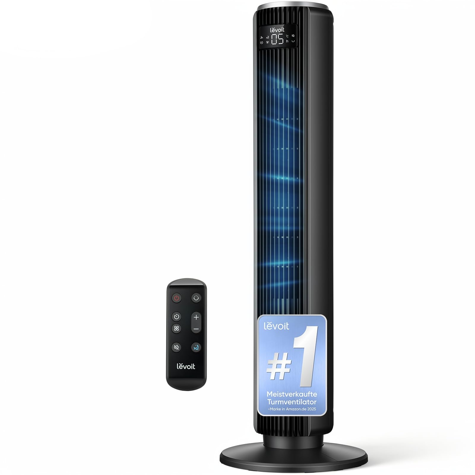 Levoit LTF-F422S-KEU Classic Pro Smart Turmventilator – 12 Stufen, 25dB, 2844m³/h, Alexa, App, Schwarz