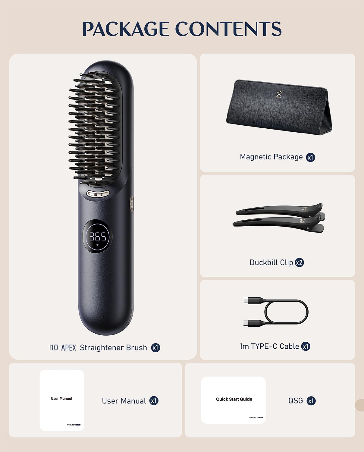 Fanttik Solo I10 APEX Portable Hair Straightener Brush, Cordless Straightening Comb with 113% Larger Heating Area, LED Display & Ceramic Coating, Ionic Technology & Safe Mode - Midnight