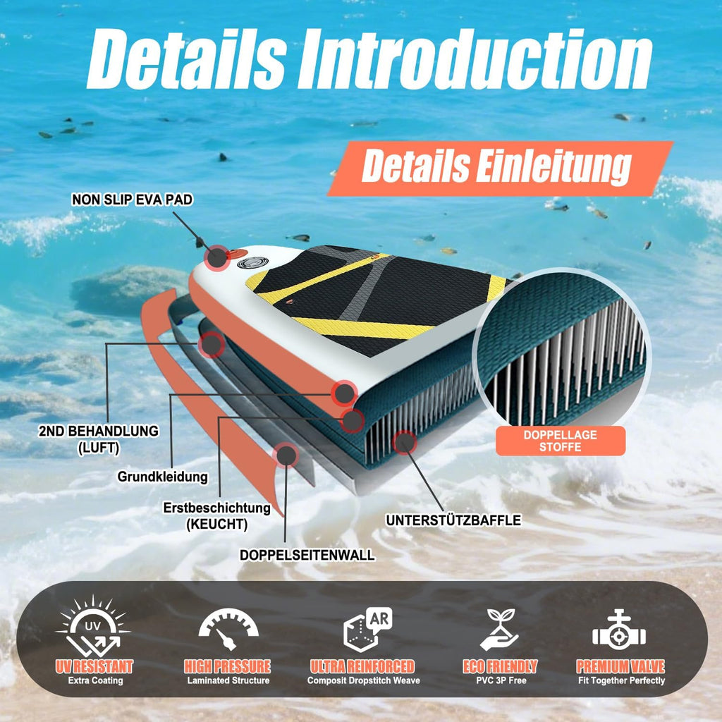 Inflatable Stand Up Paddle Board 10'x30'', Ultra-Light SUP Board with Backpack, Pump, Paddle, Coil Leash, 3 Fins, Repair Kit, Stable SUP with Non-Slip EVA Deck for Adults & Youth