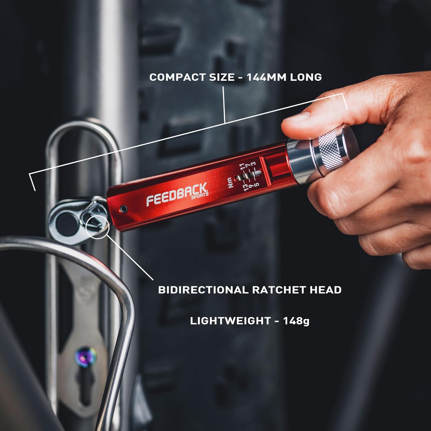 Feedback Sports | Range Click Torque Wrench Set | Adjustable Torque Ratchet Bit Driver 2-14Nm | 13 S2 Steel Hex & Torx Bits | TPU Protective Carrying Case | Bicycle Tool Kit | Mini Torque Wrench