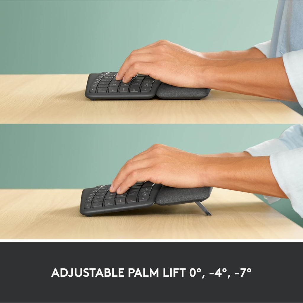 Logitech Ergo K860 Wireless Ergonomic Keyboard - Split Keyboard, Wrist Rest, Natural Typing, Stain-Resistant Fabric, Bluetooth and USB Connectivity, Compatible with Windows/Mac, Black