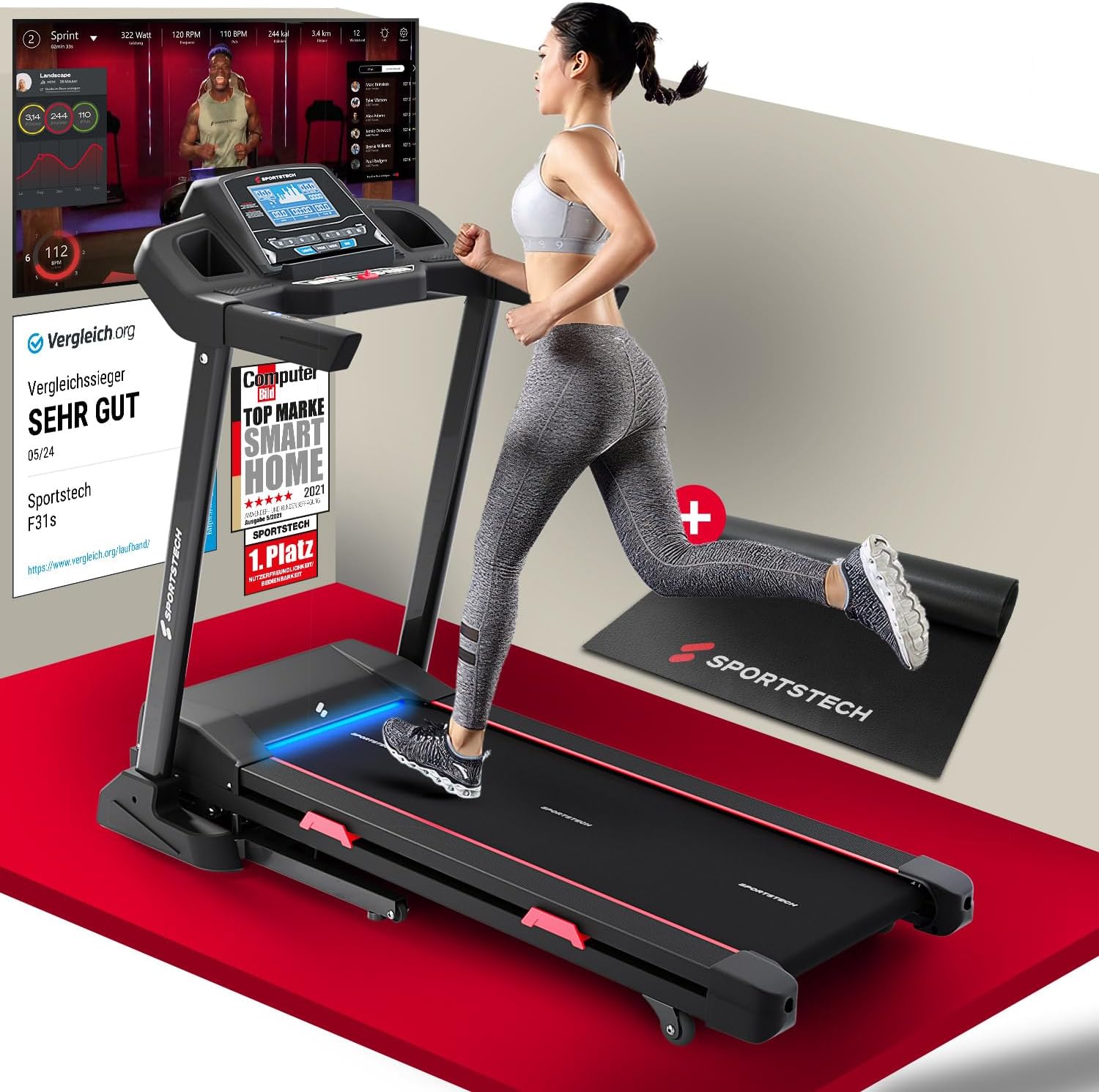 Sportstech F31s: Klappbares Laufband für Zuhause mit App, Bluetooth & LED ✨