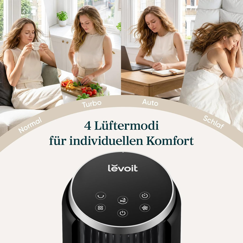 Levoit LTF-F362-KEU Classic Turmventilator 92cm – 20dB, 7,9m/s, 12 Stufen, 4 Modi, 90°, 24W, Graphitschwarz