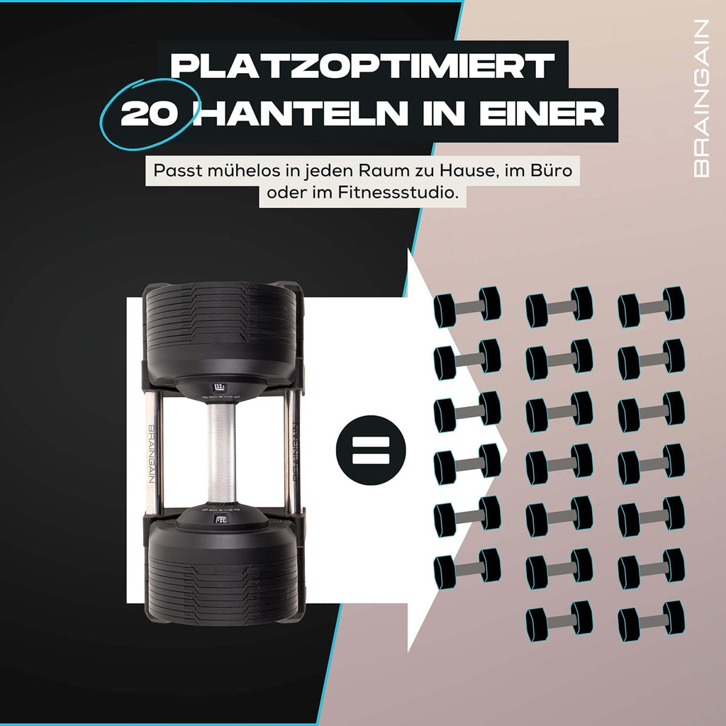 BRAINGAIN Verstellbare Hanteln: Chrom/Schwarz, Krafttraining für Zuhause u