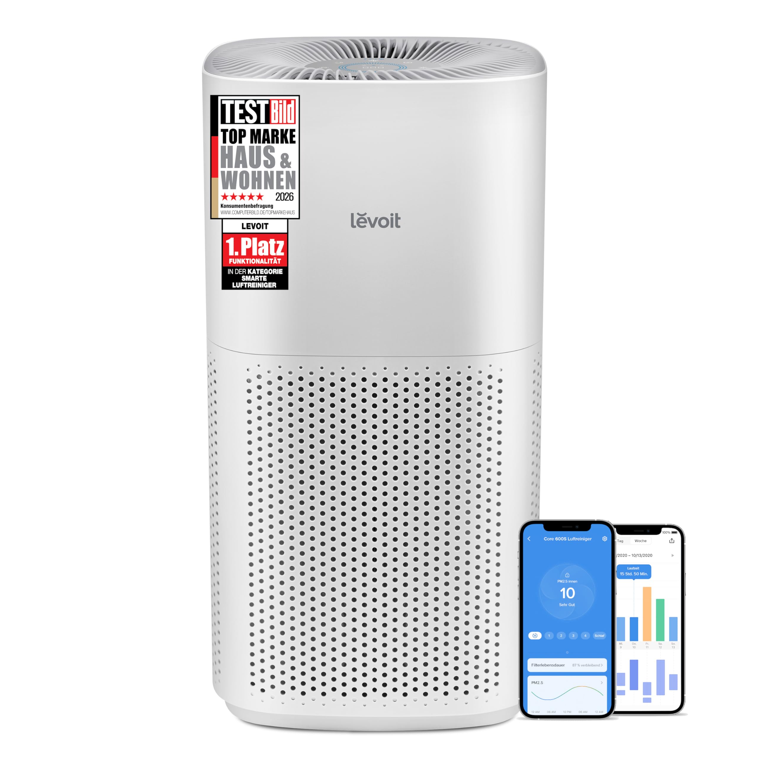 Levoit Core 300S Smart Luftreiniger – HEPA 99,97%, Lasersensor, 20m² in 12min, 22dB, VeSync App, Weiß