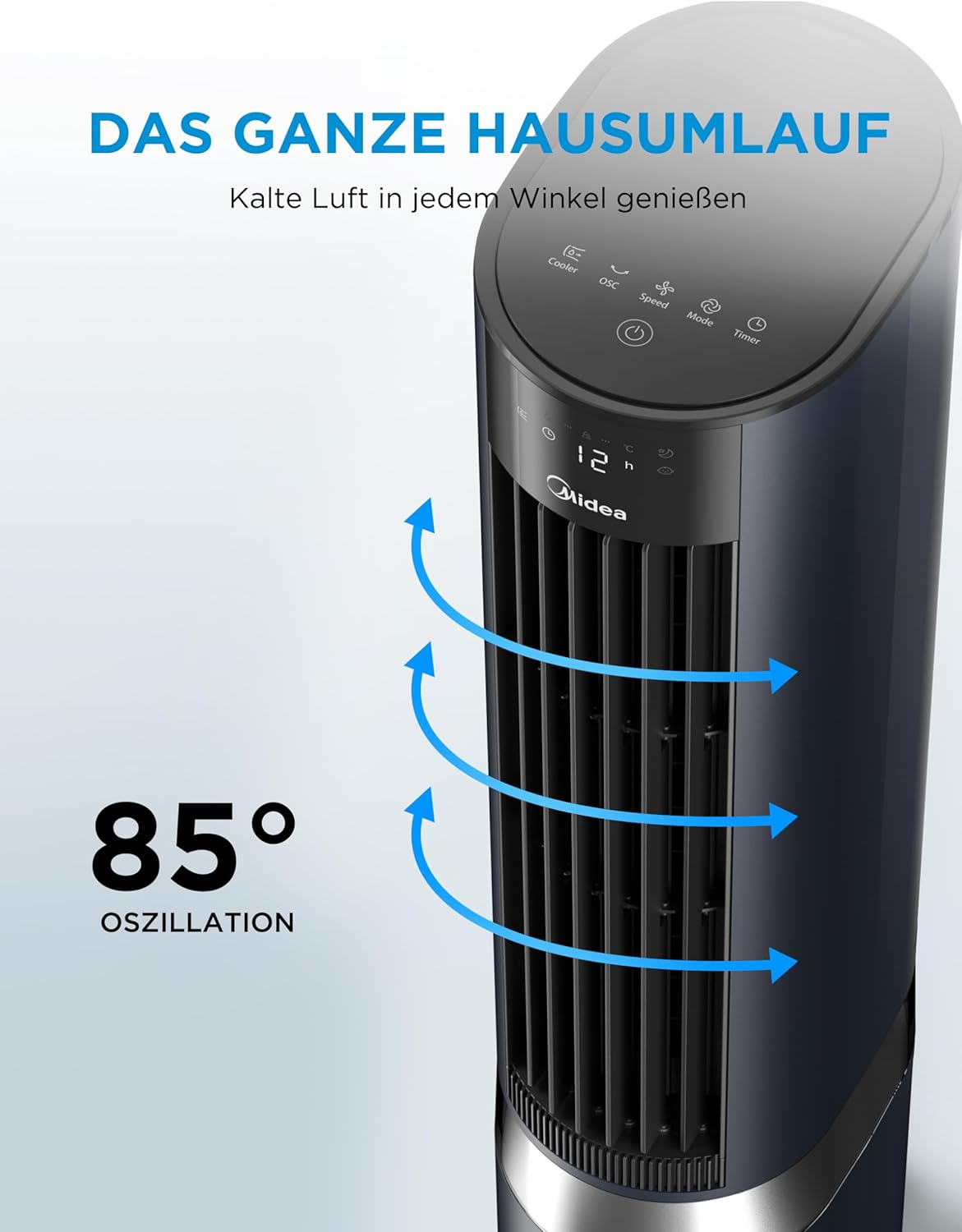 Midea MCF23XRB Luftkühler 7L – SensiCool, 2000 m³/h, 5 Modi, 6 Stufen, 28dB, Fernbedienung, Blau
