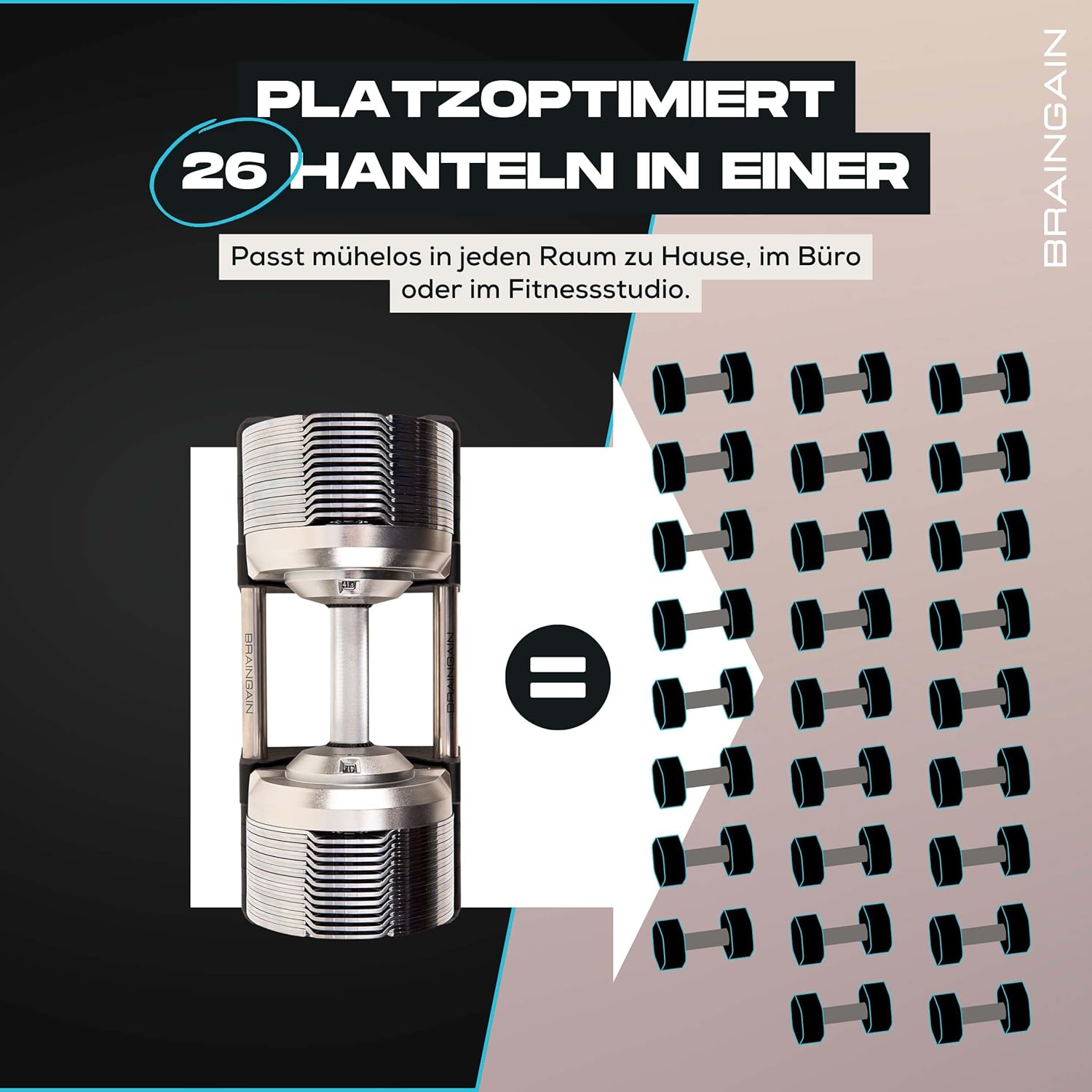 BRAINGAIN Verstellbare Hanteln: Chrom/Schwarz fürs Heimtraining-1