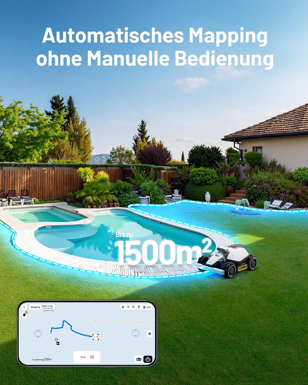 MAMMOTION LUBA mini AWD 1500 Mähroboter 1500 m², NetRTK+Vision, ohne Kabel, 80 % Steigung