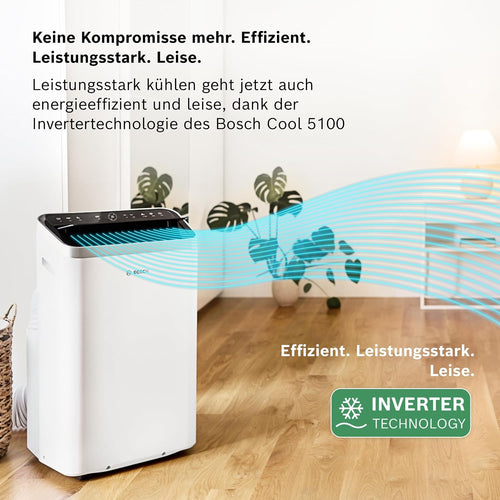 Bosch Cool 5100 Mobiles Klimagerät 3,4kW – Inverter, EEK A+, 3-in-1, Auto/Silent/Sleep, 43dB, Weiß