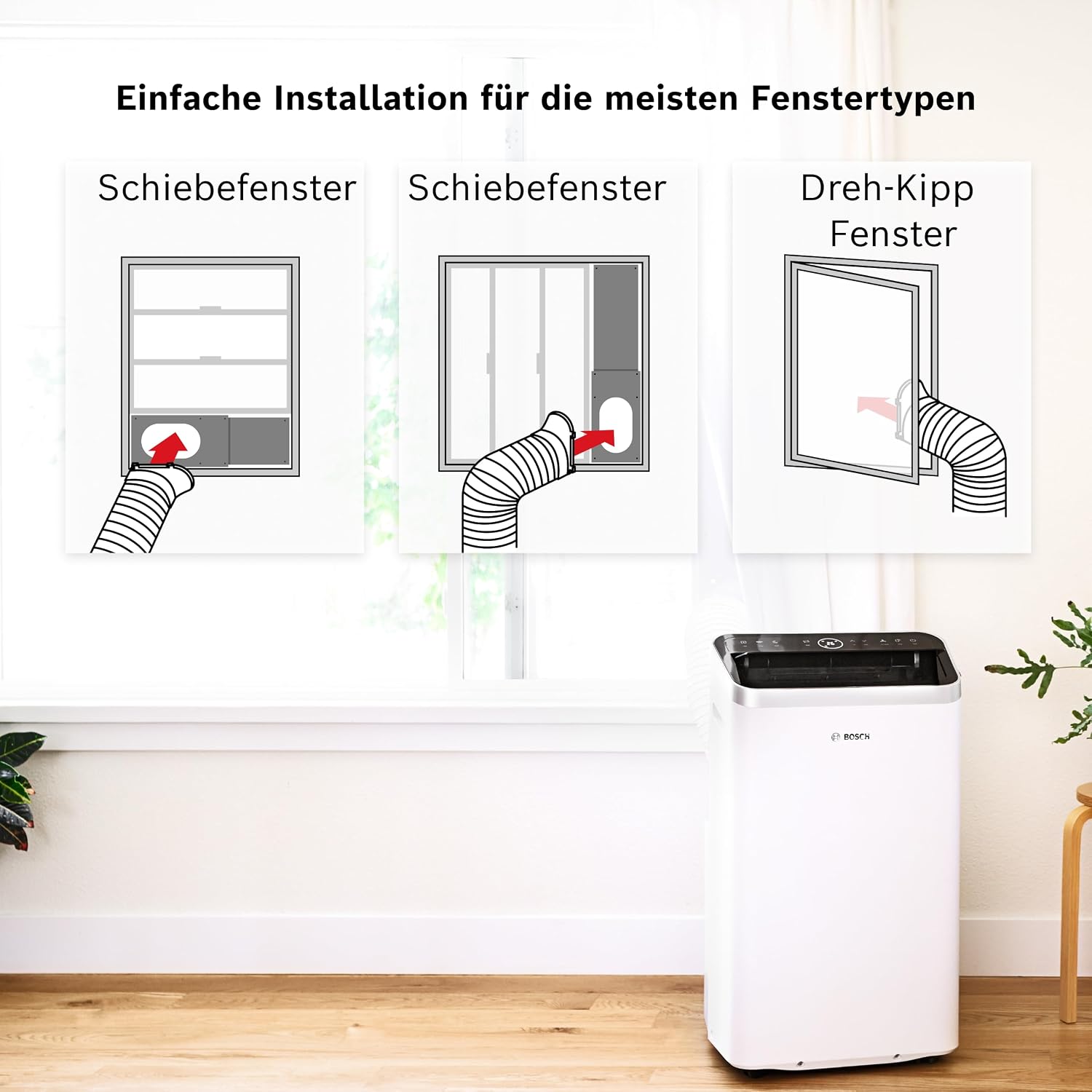 Bosch Cool 5100 Mobiles Klimagerät 3,4kW – Inverter, EEK A+, 3-in-1, Auto/Silent/Sleep, 43dB, Weiß