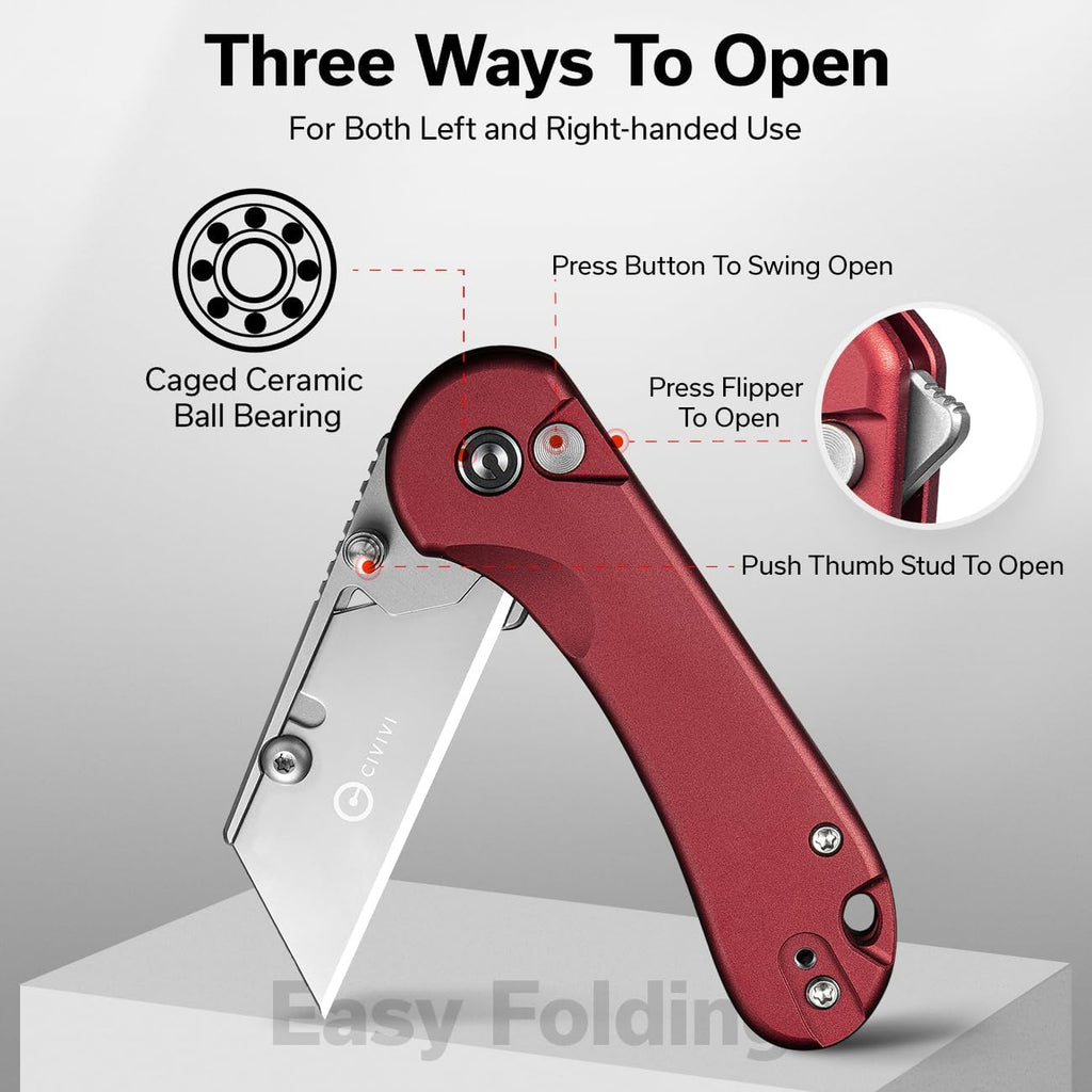 CIVIVI Folding Utility Knife Box Cutter, Elementum Utility Pocket Edc Knife with 3Pcs Extra Razor Blades, Three Ways to Open, Ideal Gifts for Men Women C23039B-5