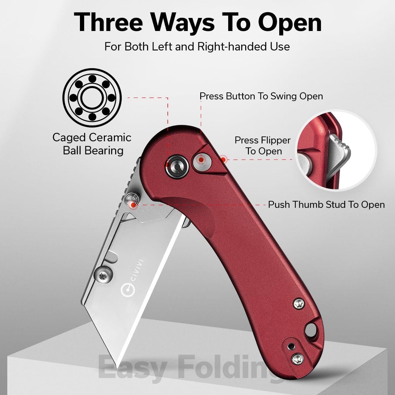 CIVIVI Folding Utility Knife Box Cutter, Elementum Utility Pocket Edc Knife with 3Pcs Extra Razor Blades, Three Ways to Open, Ideal Gifts for Men Women C23039B-5