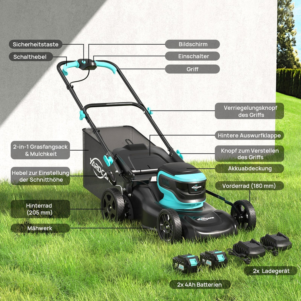 YARDCARE 16" bürstenloser Akku-Rasenmäher