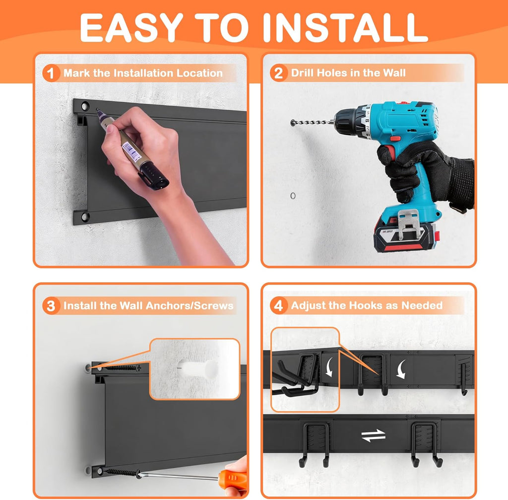 Ultrawall Garden Tool Organizer, 48 Inch Garage Tool Organizer Wall Mount, Heavy Duty Steel Wall Holders for Tools, 400lb Weight Capacity