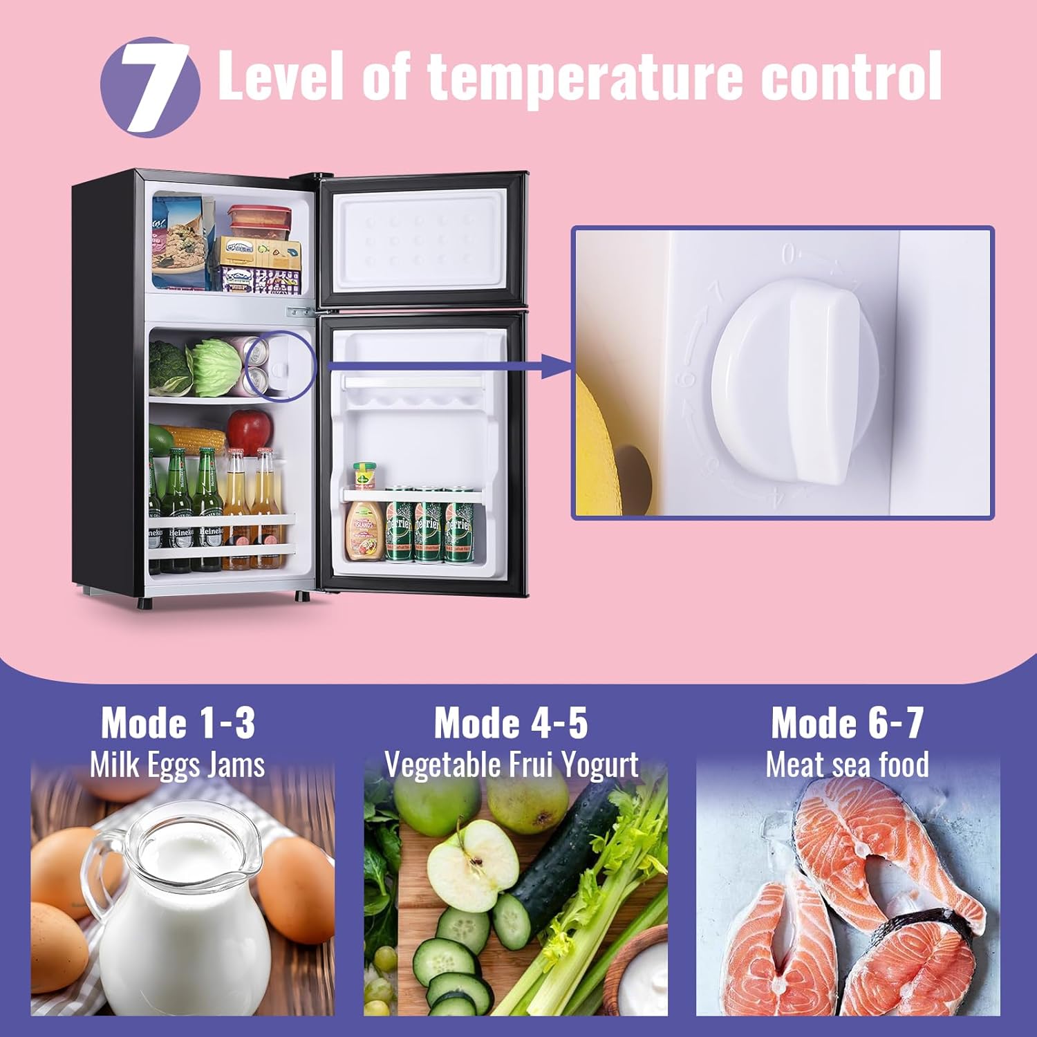 DEMULLER 2.4 Cu.Ft Small Refrigerator with Freezer Dorm Mini Fridge Removable Plastic Shelves Ideal for Home, Office,Dormitory Silver