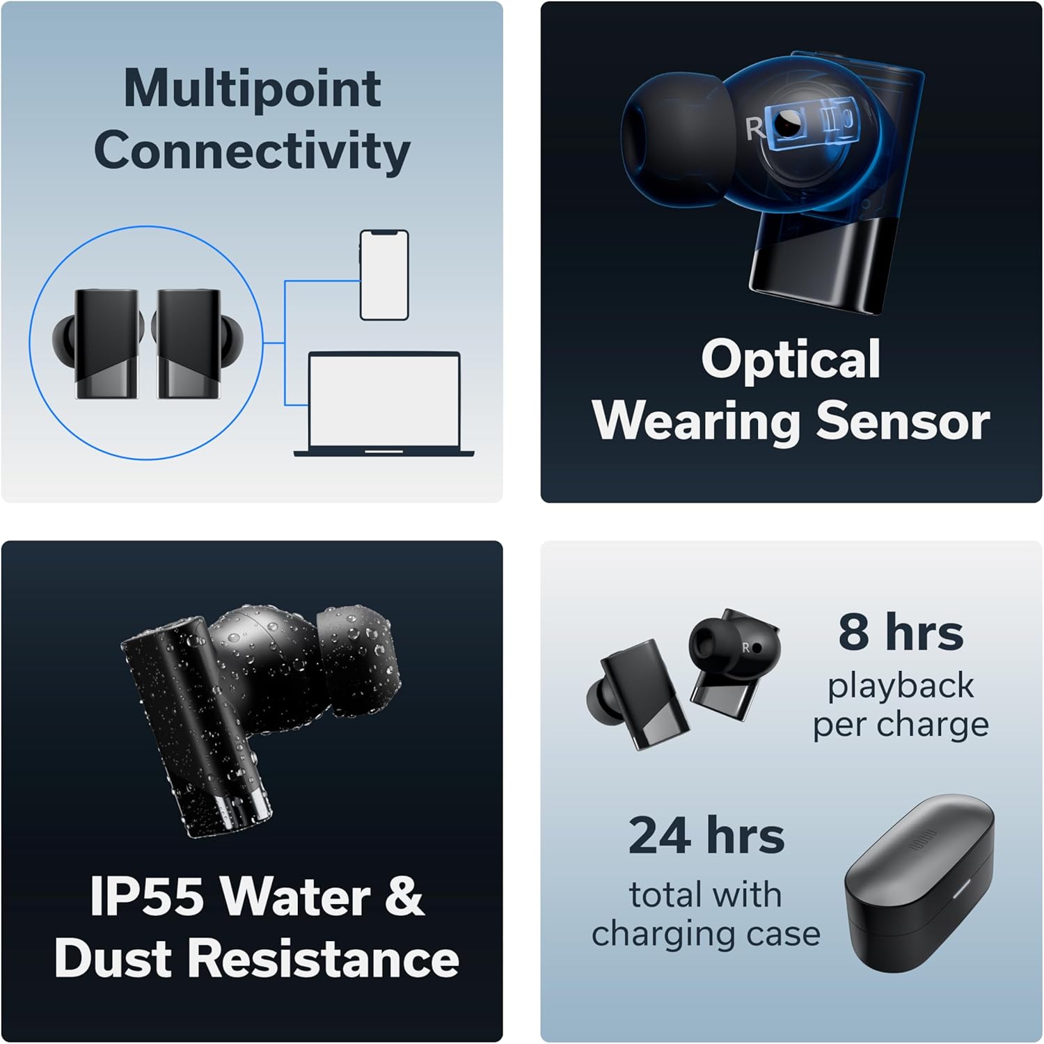 Status Pro X Wireless Earbuds, Triple Speaker Driver, Hi-Res Audio with LDAC, 52dB ANC, 6 Beamforming Mics with VoiceLoom AI for Clearest Calls (Black Alloy)