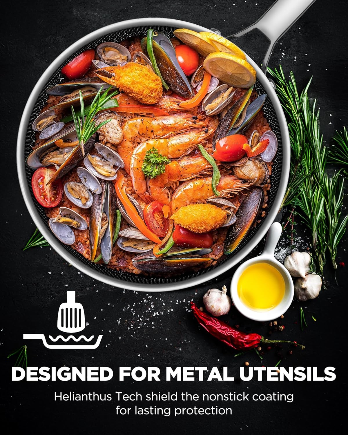 Pots and Pans Set Hybrid Stainless Steel, 10PC Nonstick Tri-Ply Cookware Set w/Frying pan, Dishwasher & Oven Safe, PFOA-Free, Metal Utensil Safe, Suitable for All Cooktops