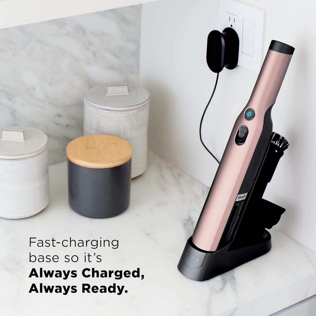 Shark WANDVAC Cordless Hand Vac, Lightweight, Portable at 1.4 lbs., Powerful Suction, Charging Dock, One-Touch Empty for Car & Home, Multi-Surface Pet Tool & Duster Crevice Tool, Rose Gold, WV201RGBRN