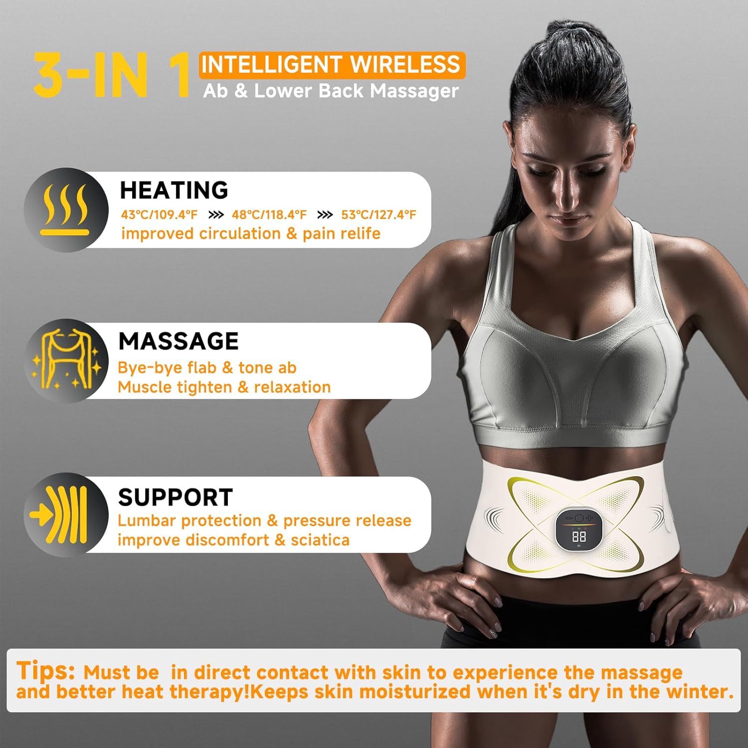 Abs Sculptor, Ab Toning Belt with Heating Pad for Stomach Cellulite Removal Fat Burning, ab Toner Machine for Belly Exercise Smooth & Firming, Lower Back Massager for Pain Relief Women Men Unisex