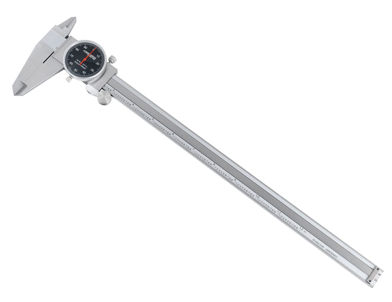 Accusize Industrial Tools 0-12'' by 0.001'' Black Face, Red Needle, Dial Caliper Stainless Steel in Fitted Box, P920-B212