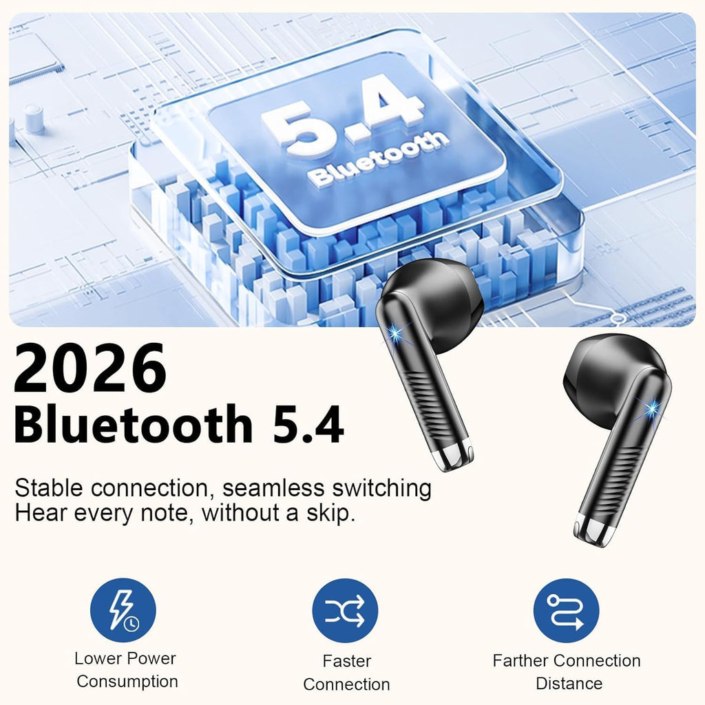 Wireless Earbuds, Bluetooth Headphones V5.4 Stereo Bass Ear Buds with ENC Noise Cancelling Mics,56H Bluetooth Earbuds with LED Display Charging Case, IP7 Waterproof Earphones for Android iOS【Mini】