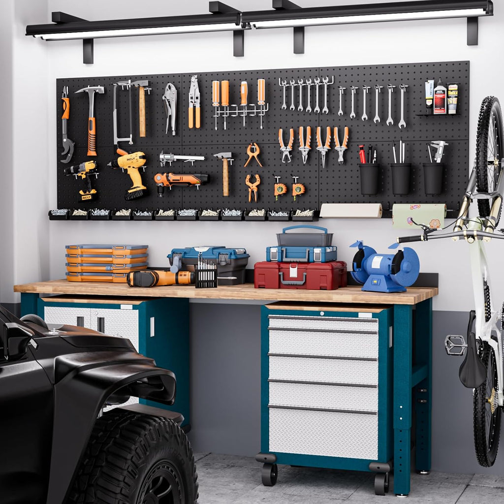 INCLY 48x36 Inch Metal Peg Board Kit with 1/4" Pegboard Hooks Accessories, 6PCS Peg Board Panels and 234PCS Black Pegboard Wall Organizer Tool Storage System for Garage Workbench Shed