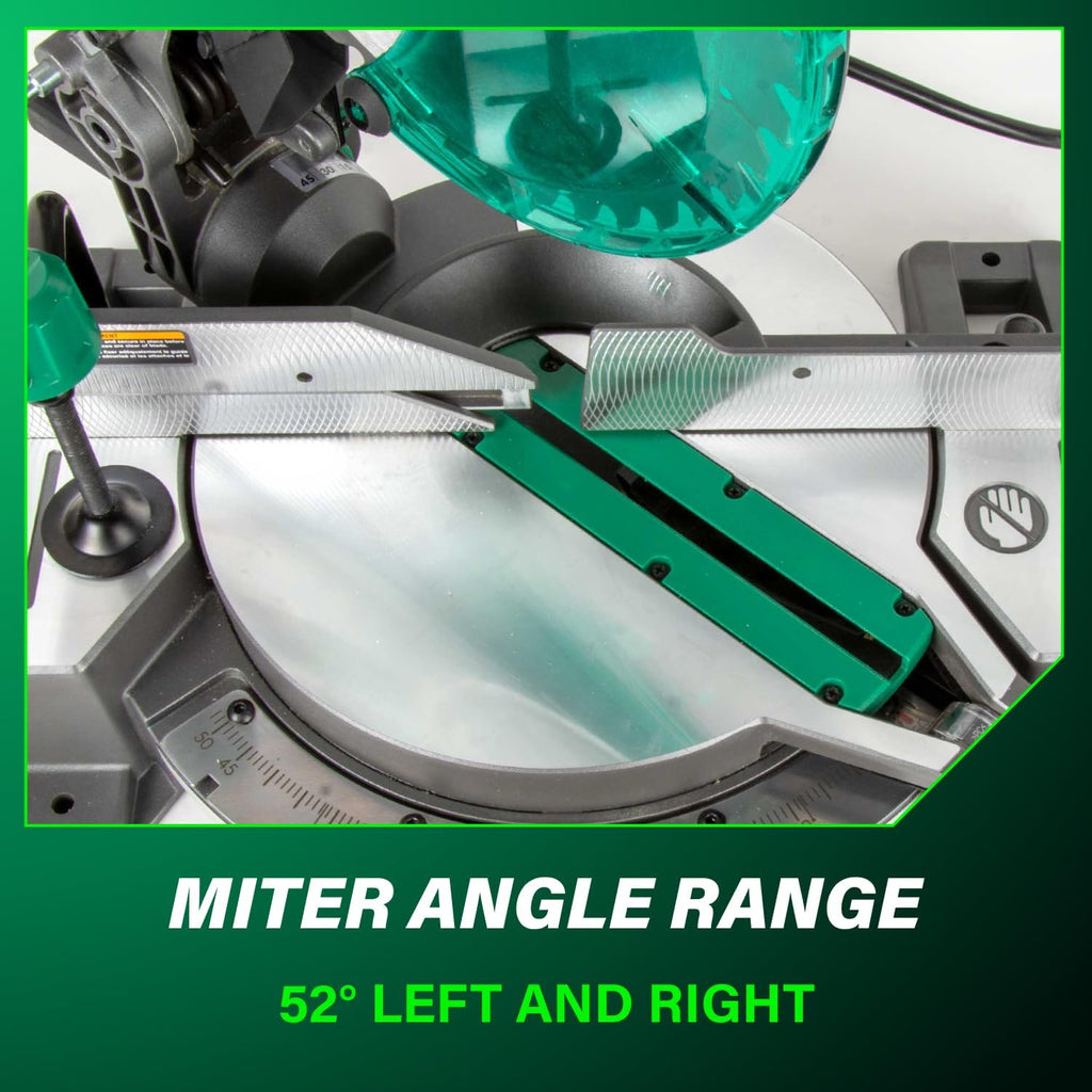 Metabo HPT 10-Inch Single Bevel Compound Miter Saw, 15-Amp Power Saw with Xact Cut Shadow Line, Precision Miter Angles, Single Bevel 0-45°, 40T TCT Miter Saw Blade, Lightweight Design, C10FCG2