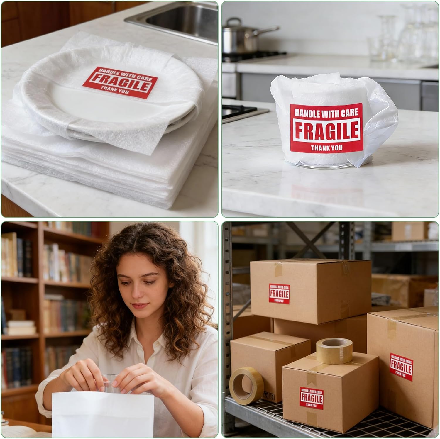 350 Pcs Dish Packing Supplies for Moving, 250 Cushion Foam Pouches(4 Sizes 16x12'',12x12'',12x8'',8x8'') and Foam Sheets(12x12'') with 100 Fragile Stickers for Packing,Storage,Shipping