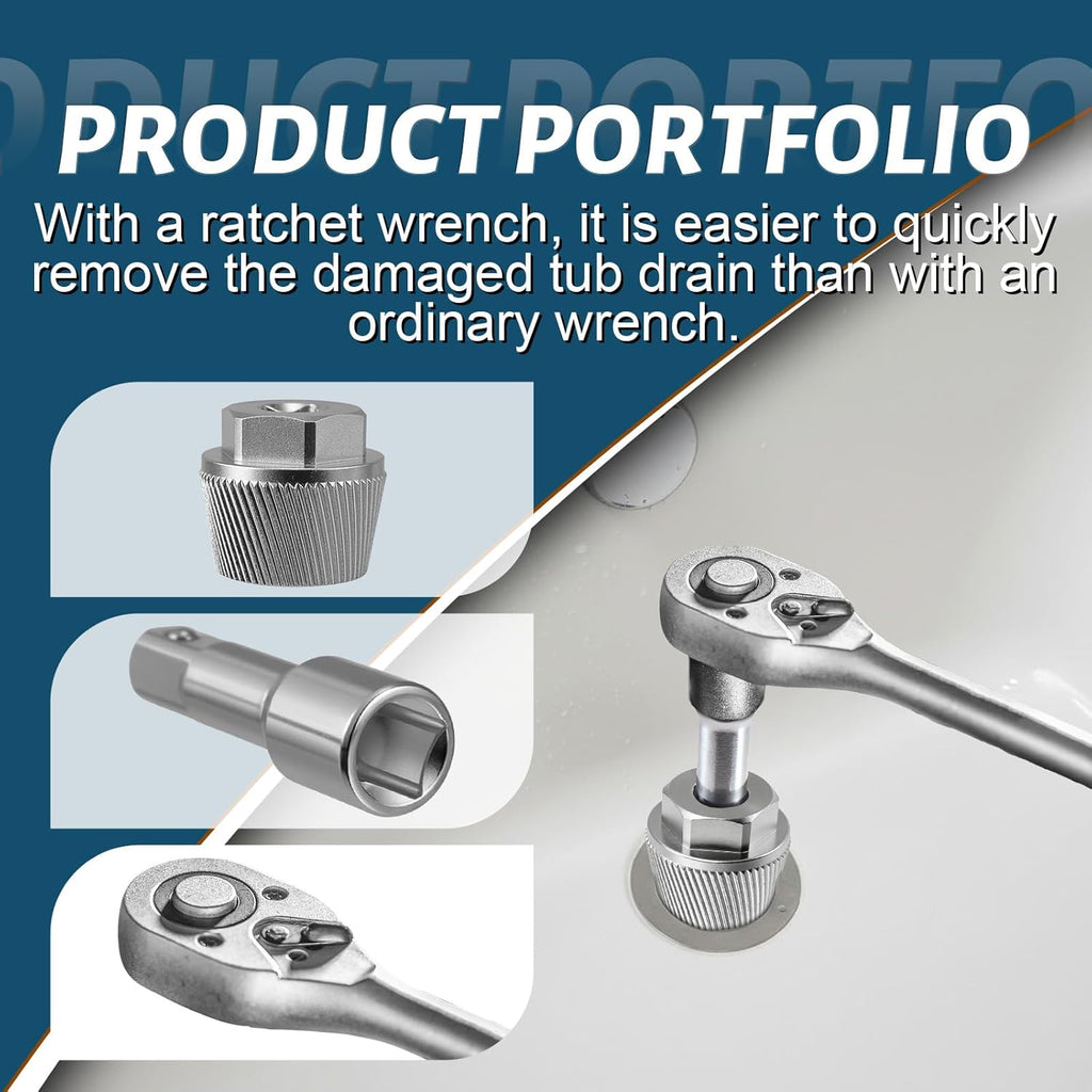 Tub Drain Tool Tub Drain Extractor Broken Pipe Removal Tool Stubborn Rusted Drain Remover with Extension Rod Chrome Anti-Rust Finish Bathtub Repair Tools