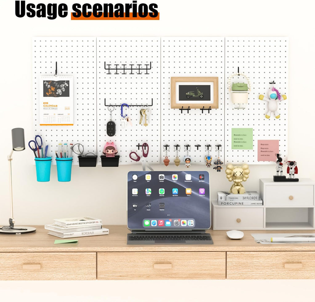 4 PCS - 12" W x 24" H x 0.78" D Metal Pegboard Wall Organizer, Compatible with All 1/8" and 1/4" Hooks, Suitable for Wall Home, Garage Tool Storage, Office Organization, Craft Room, Kitchen